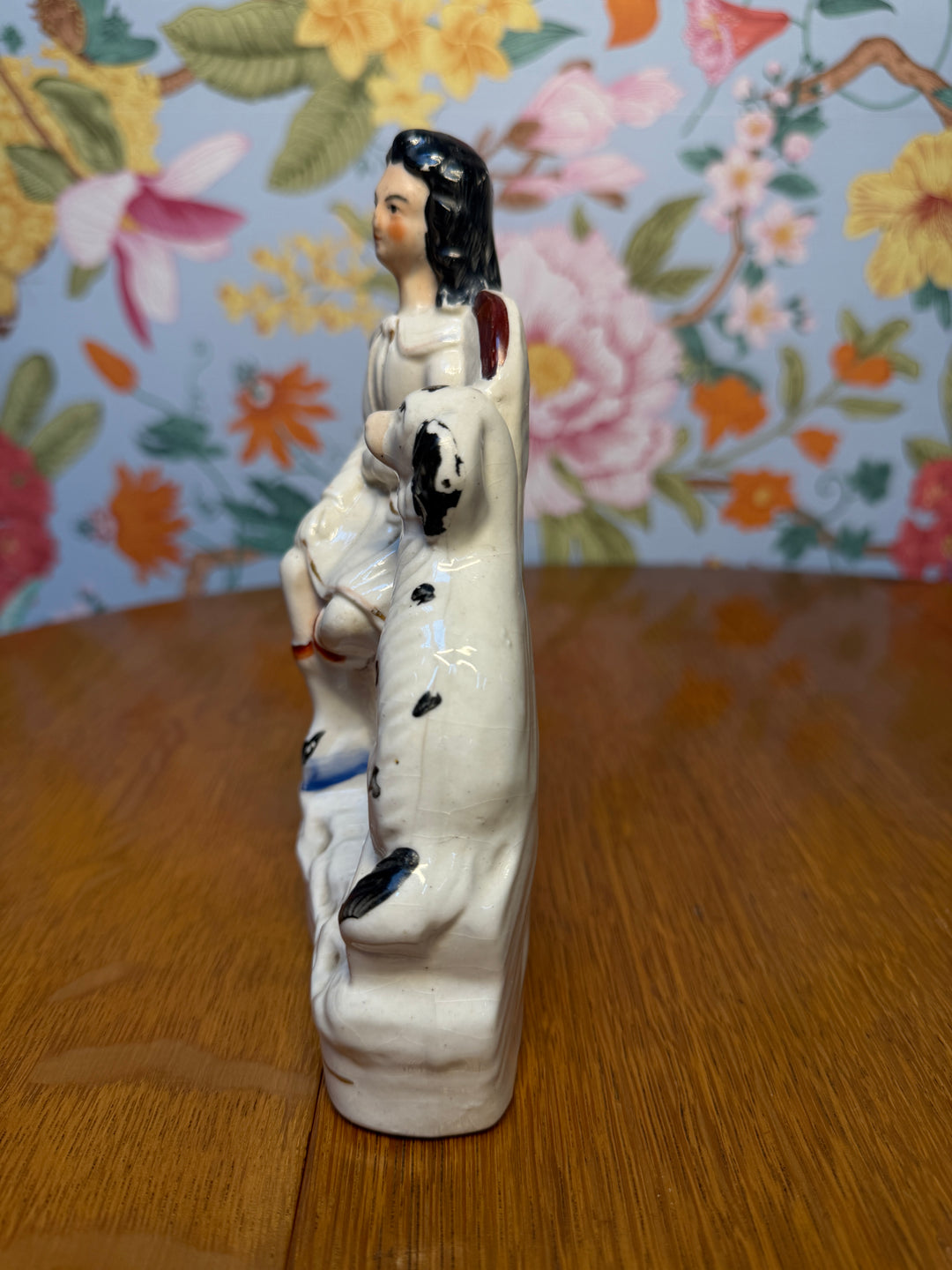 Antique Staffordshire Woman with Parrot and Dog
