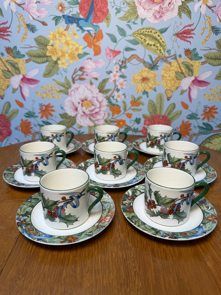 Vintage Le Houx Gien Teacups and Saucers Set of 8