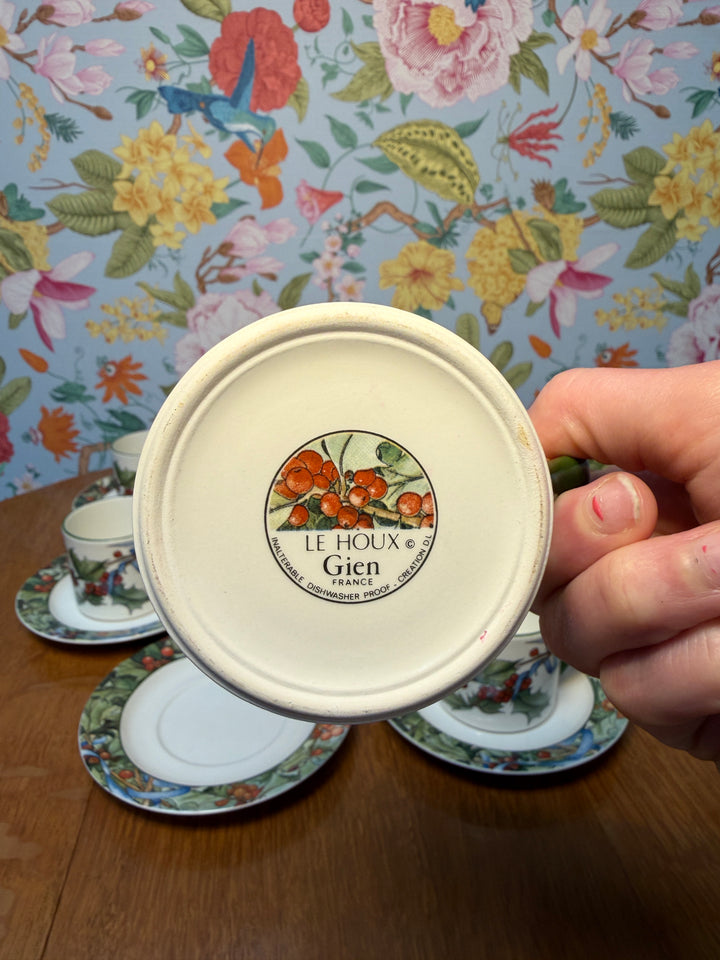 Vintage Le Houx Gien Teacups and Saucers Set of 8