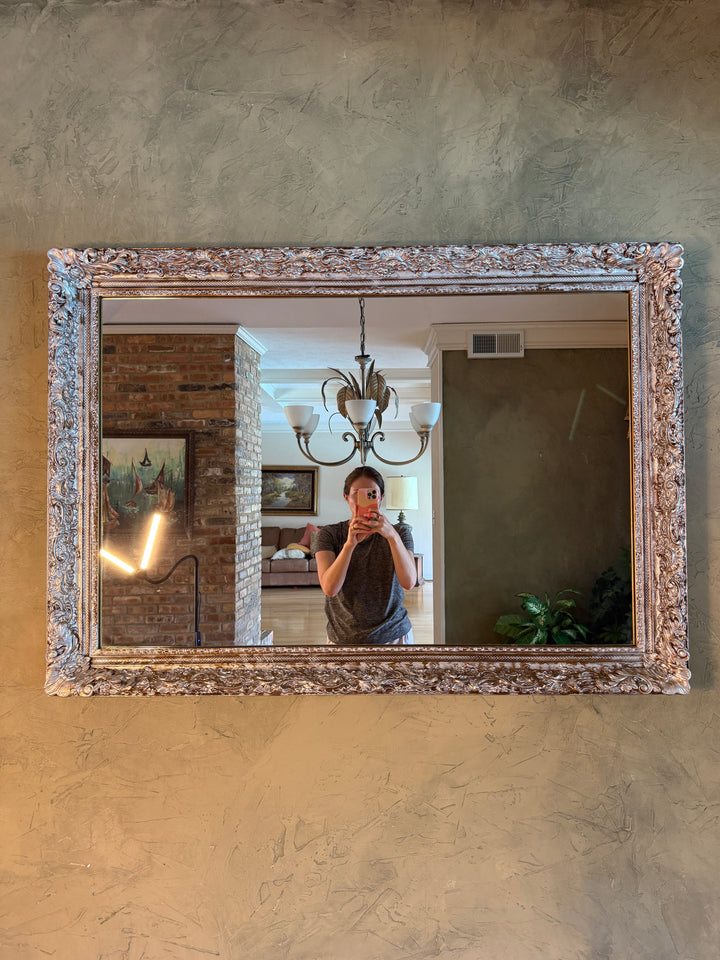 Oversized Ornate Baroque Silver Wall Mirror