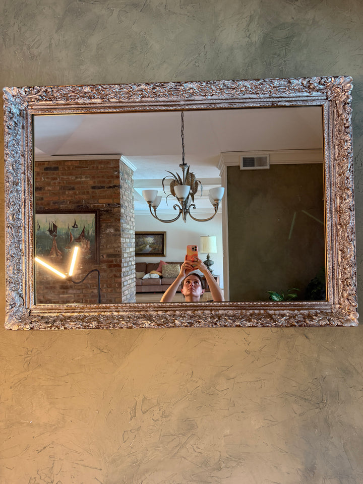Oversized Ornate Baroque Silver Wall Mirror
