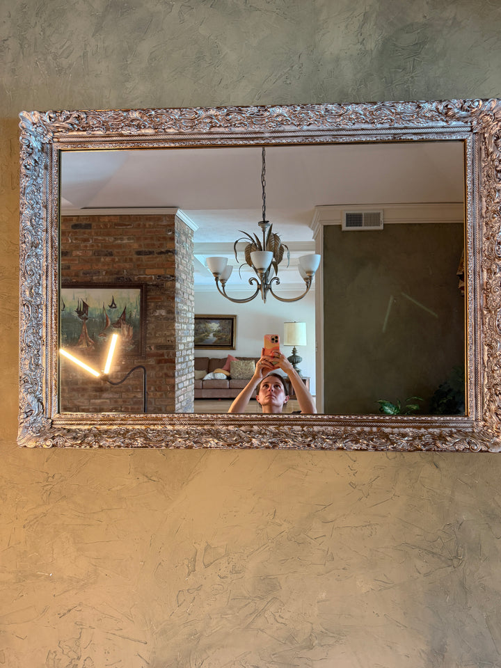 Oversized Ornate Baroque Silver Wall Mirror