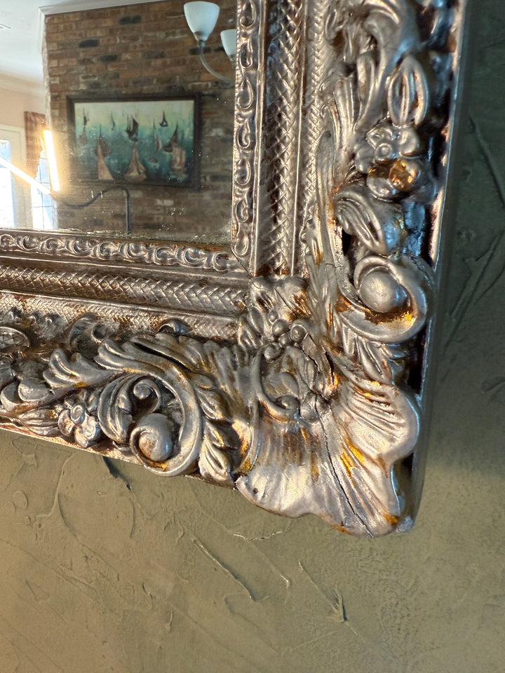 Oversized Ornate Baroque Silver Wall Mirror