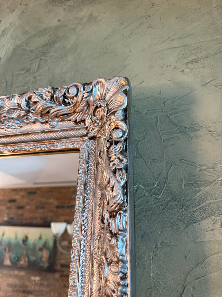 Oversized Ornate Baroque Silver Wall Mirror