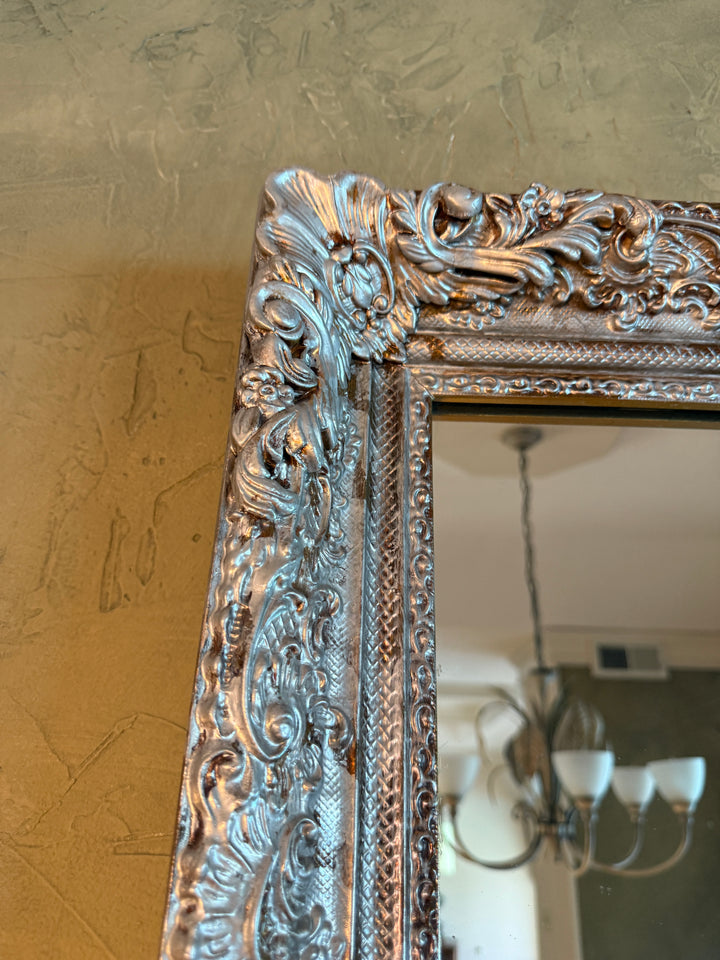 Oversized Ornate Baroque Silver Wall Mirror