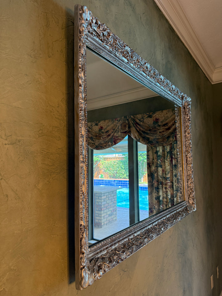 Oversized Ornate Baroque Silver Wall Mirror
