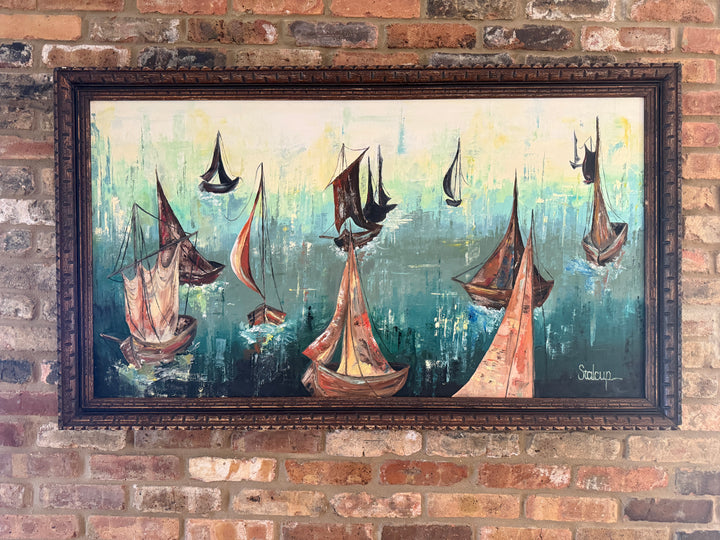 Mid‑Century Sailboat Oil Painting — Signed