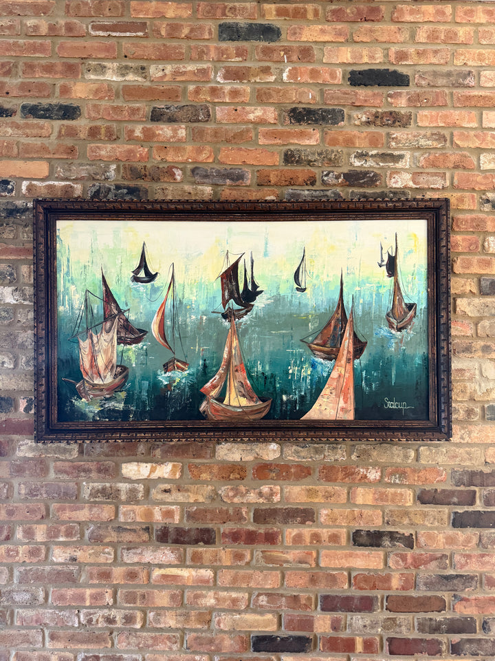 Mid‑Century Sailboat Oil Painting — Signed