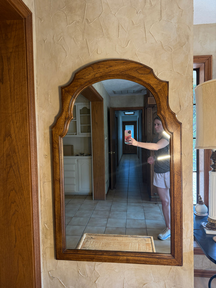 Vintage Arched Walnut Wall Mirror