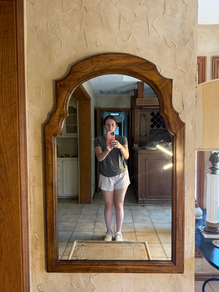 Vintage Arched Walnut Wall Mirror
