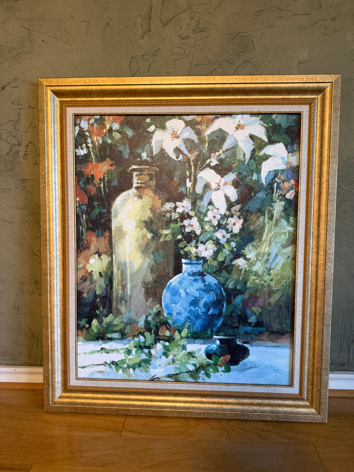 Floral Still Life with Blue Vase — Framed