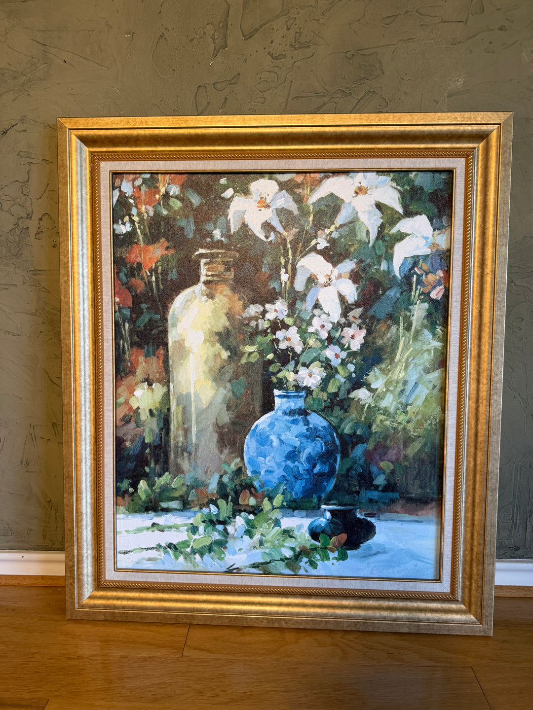 Floral Still Life with Blue Vase — Framed