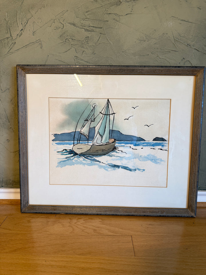 Minimalist Sailboat Watercolor & Ink