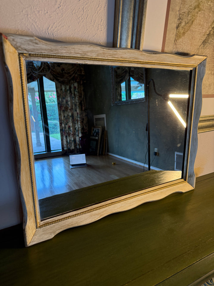 Wavy-Edge Rustic Silver Mantel Mirror