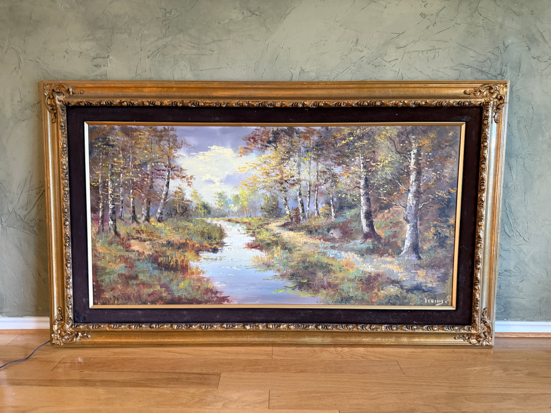 Large Forest River Landscape Painting