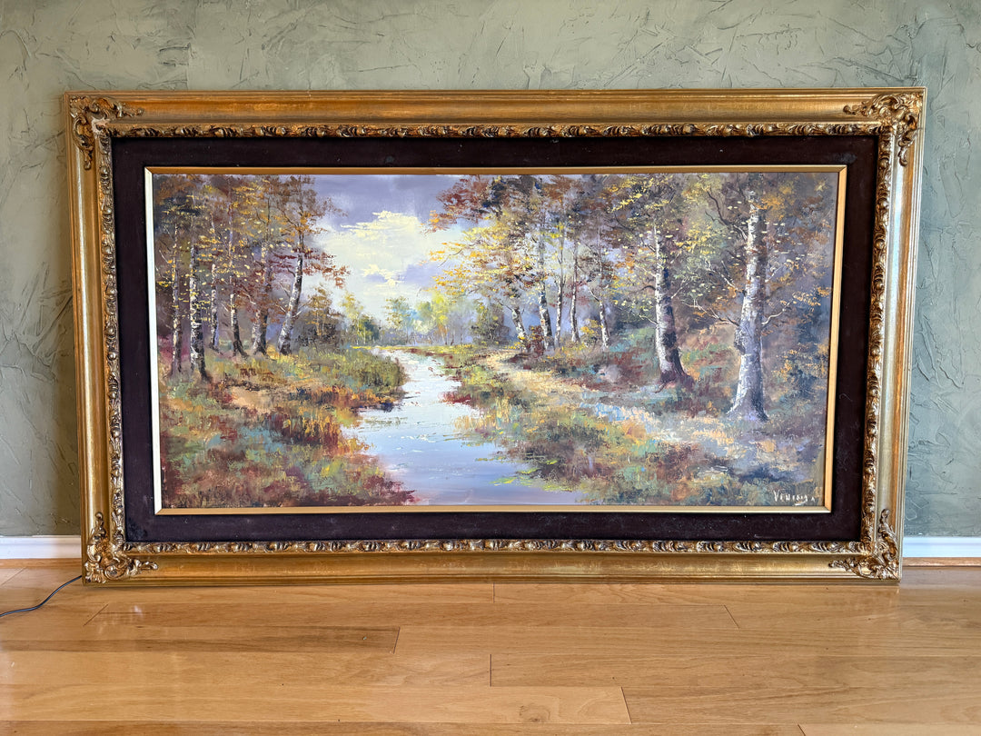 Large Forest River Landscape Painting