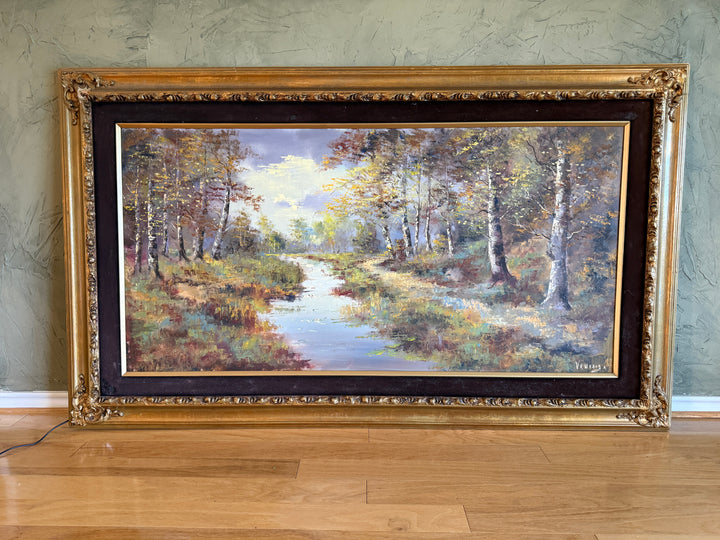Large Forest River Landscape Painting