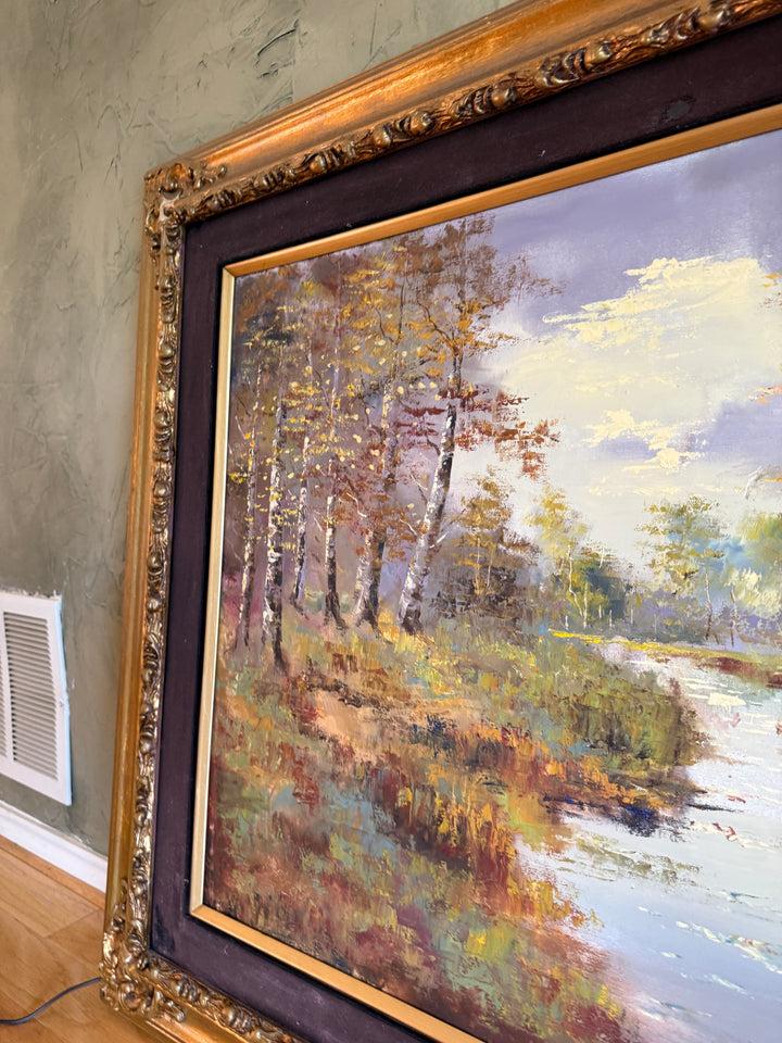 Large Forest River Landscape Painting