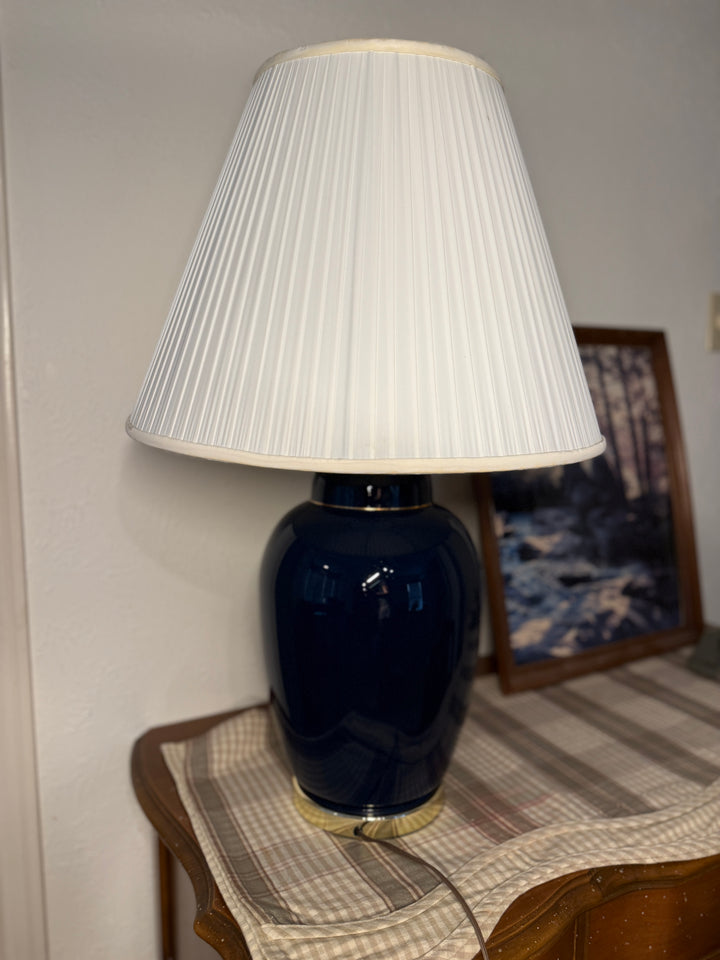 Navy Table Lamp with Gold Detailing and with Shade