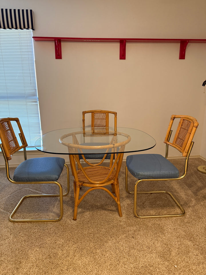 Rattan Round Glass Dining Set — 3 Chairs