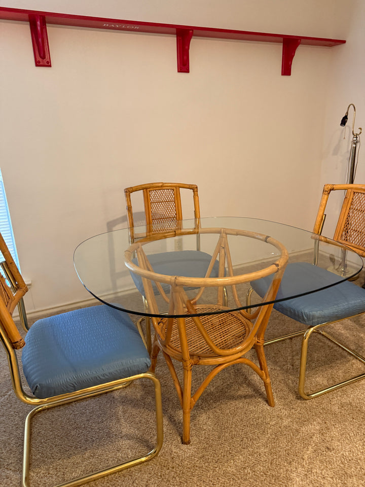 Rattan Round Glass Dining Set — 3 Chairs