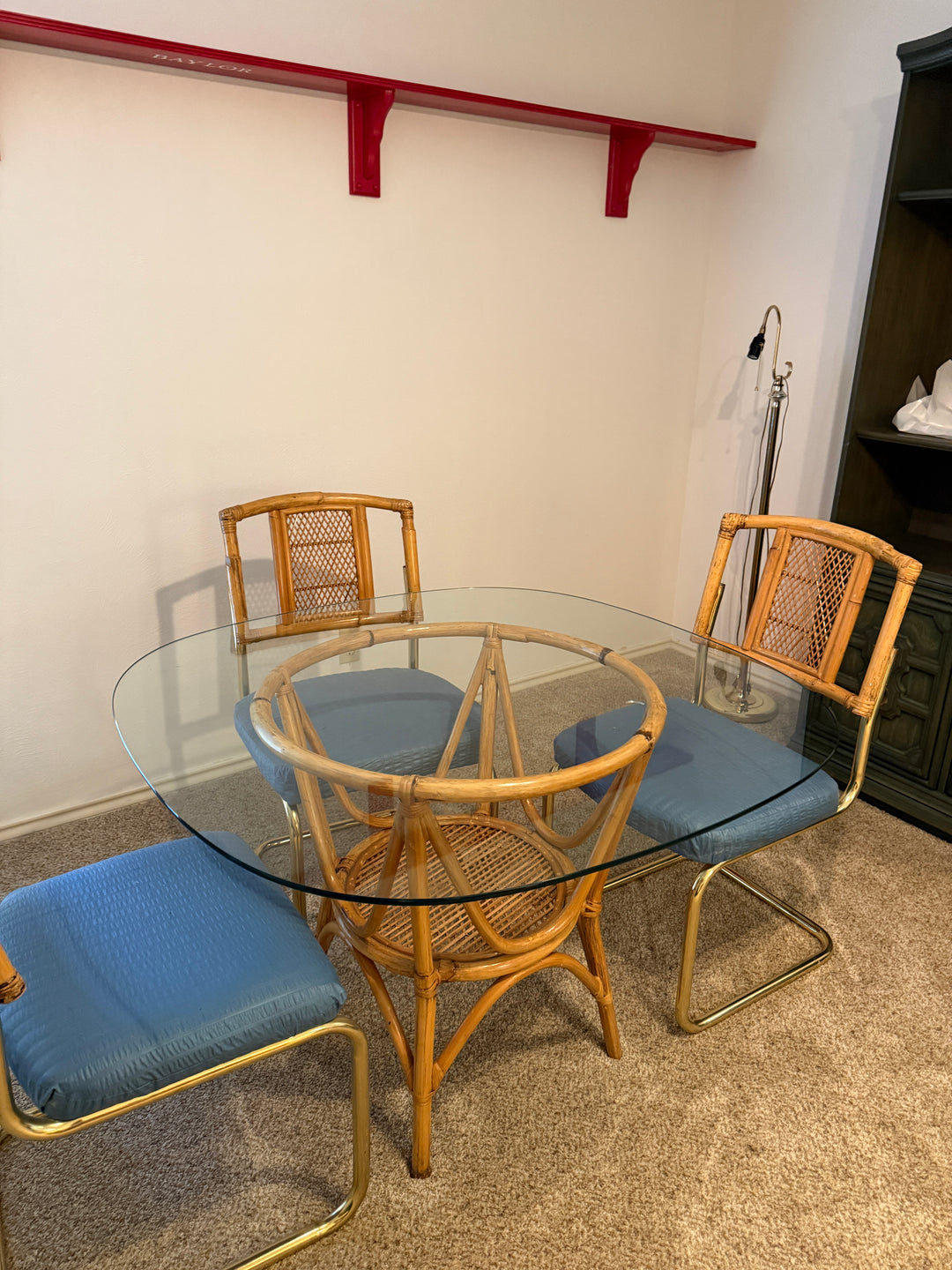 Rattan Round Glass Dining Set — 3 Chairs