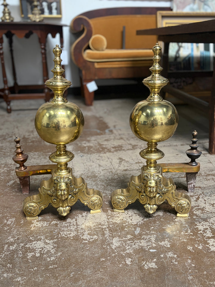 Set of 2 Brass Andirons