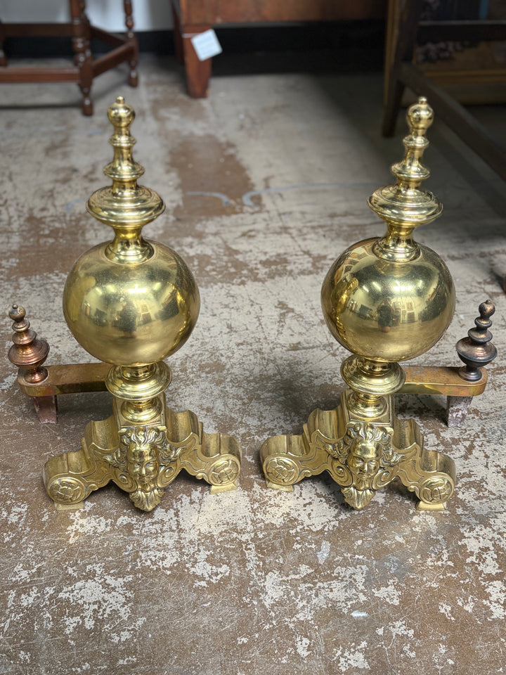 Set of 2 Brass Andirons