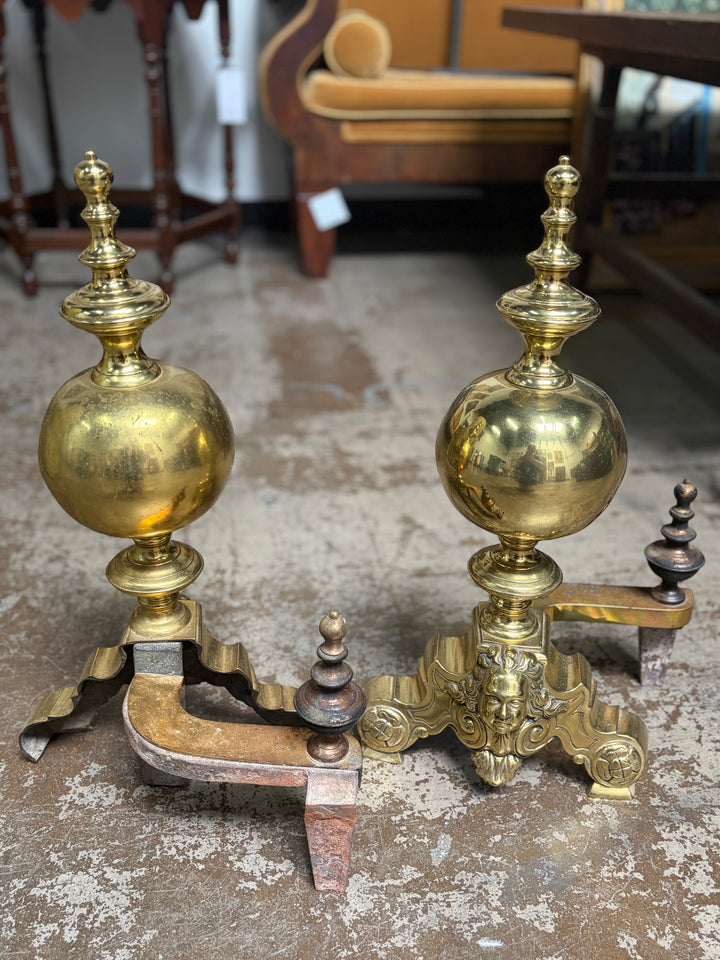 Set of 2 Brass Andirons