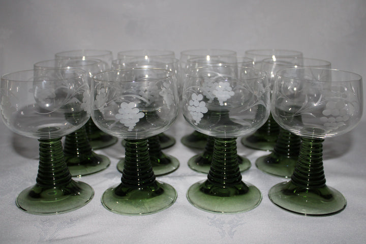 Luminarc - Roemer Wine Glasses Set of 12 With Etched Grape & Vine Pattern
