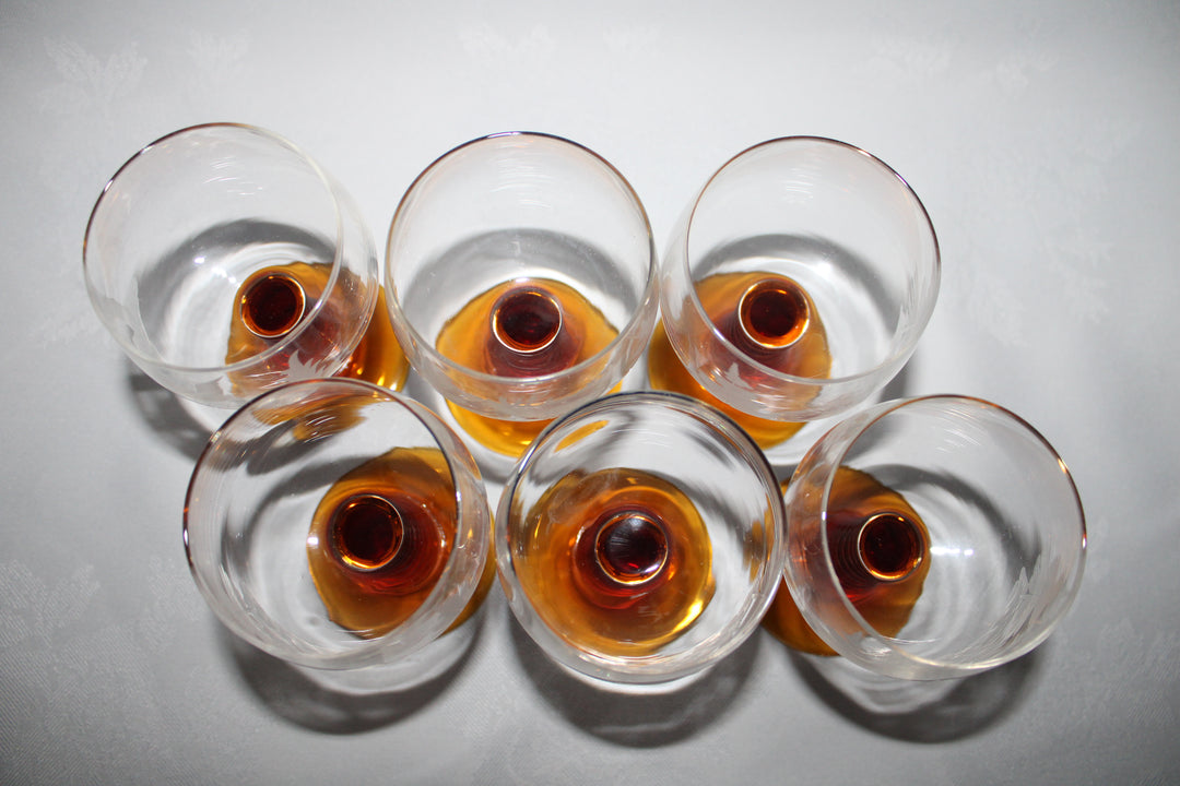 Vintage Amber Beehive Stem Glasses Etched Grape Leaves
