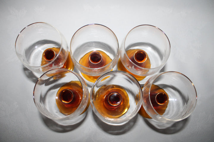 Vintage Amber Beehive Stem Glasses Etched Grape Leaves