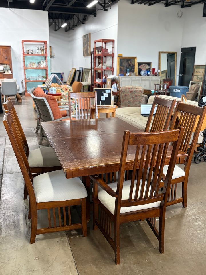 Wooden Dining Table with Leaf and 6 Chairs