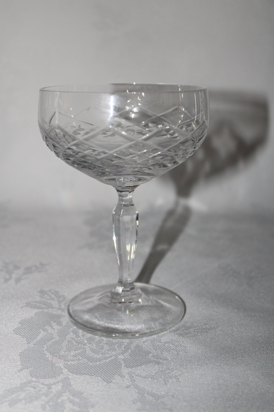 Vintage Mikasa Blown Glass Antique Lace Tall Champagne Coupe Glasses Set of 4