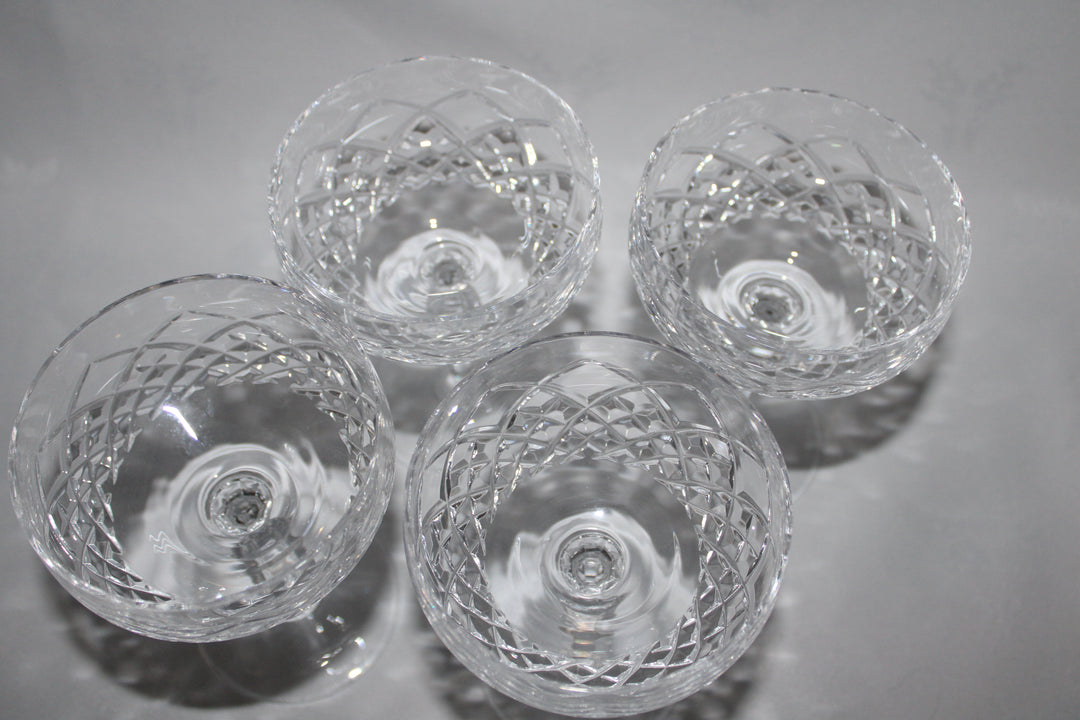 Vintage Mikasa Blown Glass Antique Lace Tall Champagne Coupe Glasses Set of 4