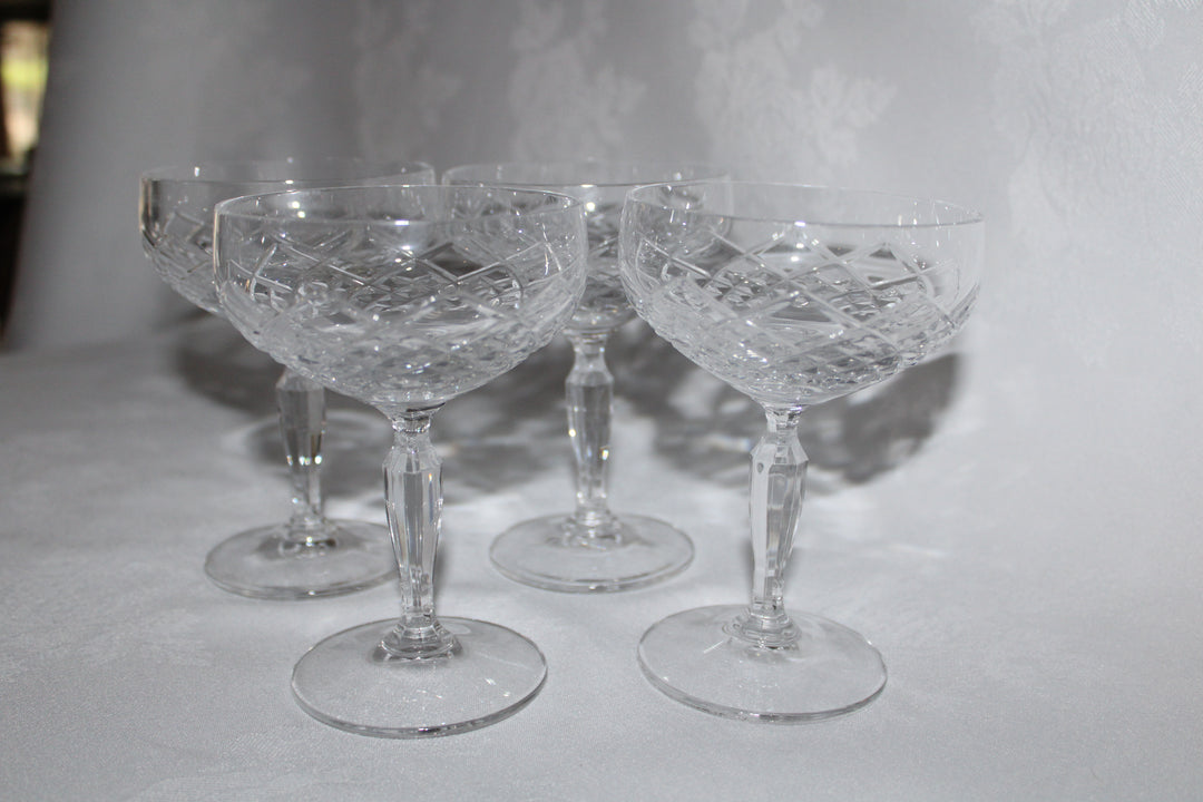 Vintage Mikasa Blown Glass Antique Lace Tall Champagne Coupe Glasses Set of 4