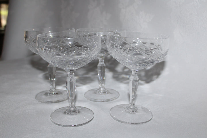 Vintage Mikasa Blown Glass Antique Lace Tall Champagne Coupe Glasses Set of 4