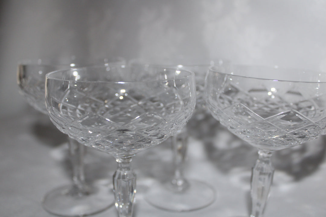 Vintage Mikasa Blown Glass Antique Lace Tall Champagne Coupe Glasses Set of 4