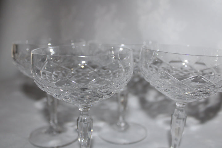 Vintage Mikasa Blown Glass Antique Lace Tall Champagne Coupe Glasses Set of 4