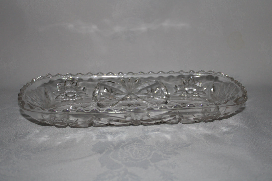 Vintage Anchor Hocking Star of David Heavy Pressed/Cut Glass Rectangular Dish