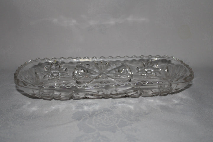Vintage Anchor Hocking Star of David Heavy Pressed/Cut Glass Rectangular Dish