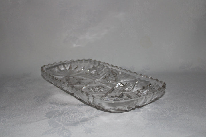 Vintage Anchor Hocking Star of David Heavy Pressed/Cut Glass Rectangular Dish