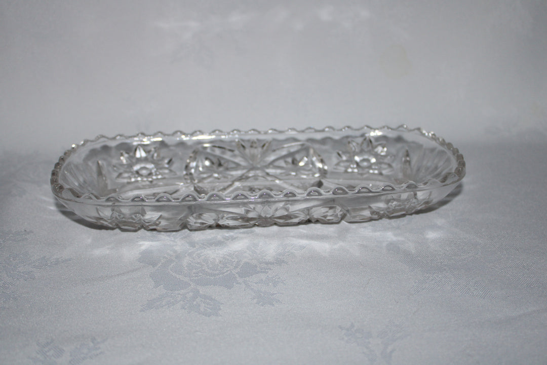 Vintage Anchor Hocking Star of David Heavy Pressed/Cut Glass Rectangular Dish