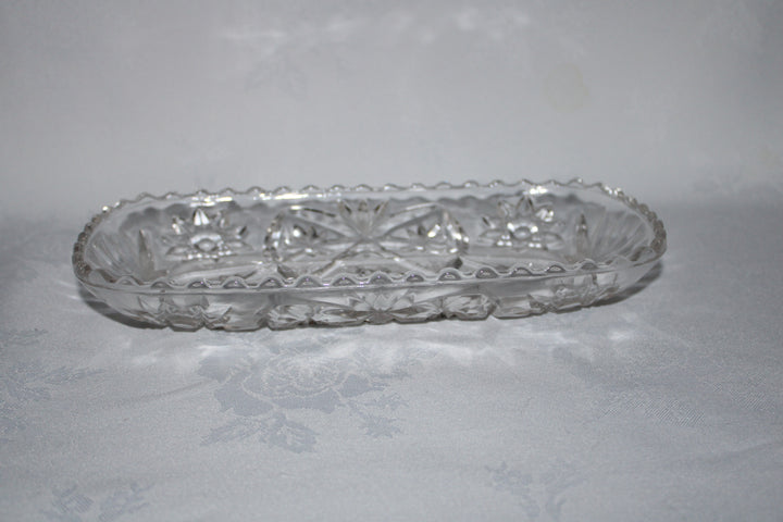 Vintage Anchor Hocking Star of David Heavy Pressed/Cut Glass Rectangular Dish