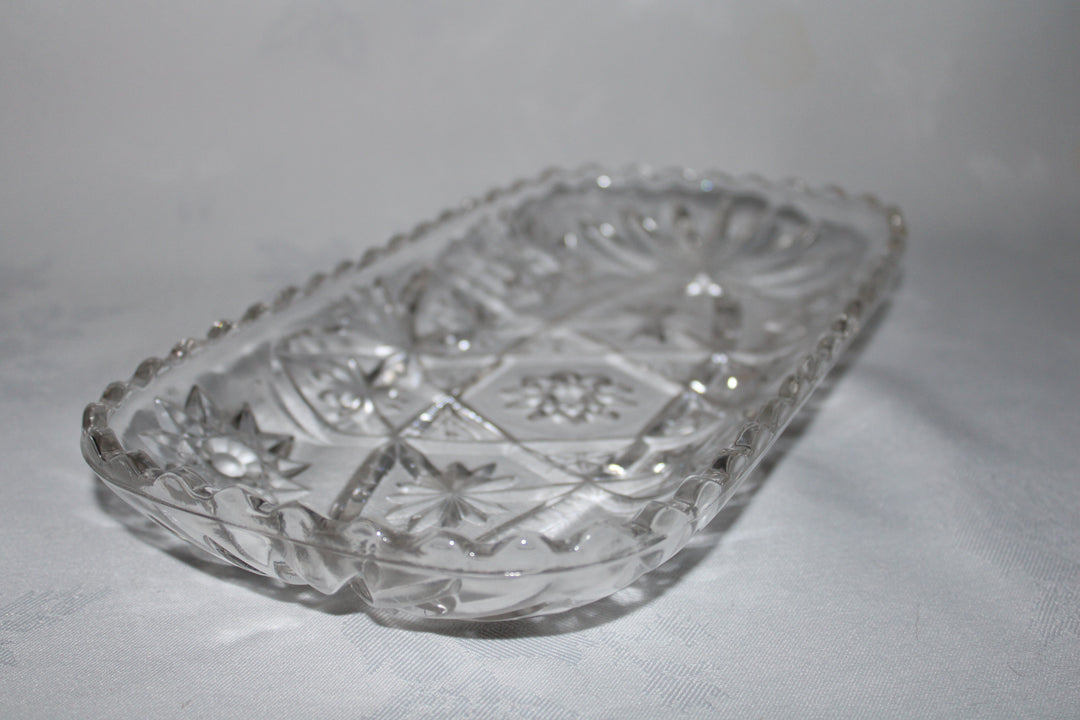 Vintage Anchor Hocking Star of David Heavy Pressed/Cut Glass Rectangular Dish