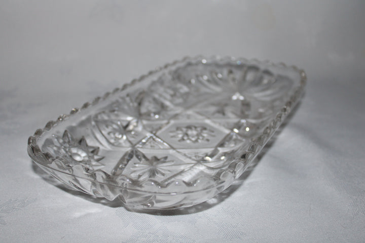 Vintage Anchor Hocking Star of David Heavy Pressed/Cut Glass Rectangular Dish