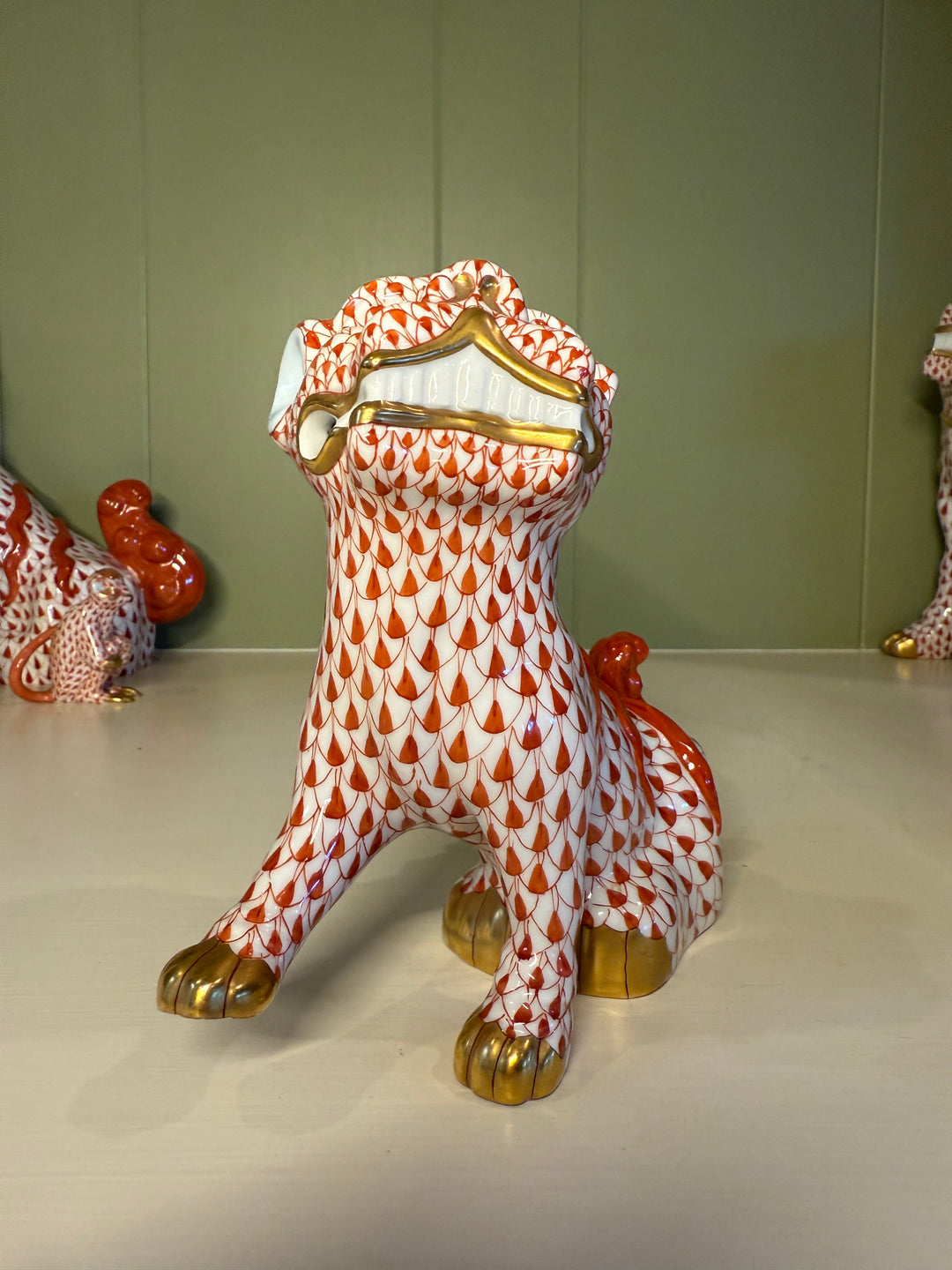 Large Red Herend Foo Dog *SET OF 2*