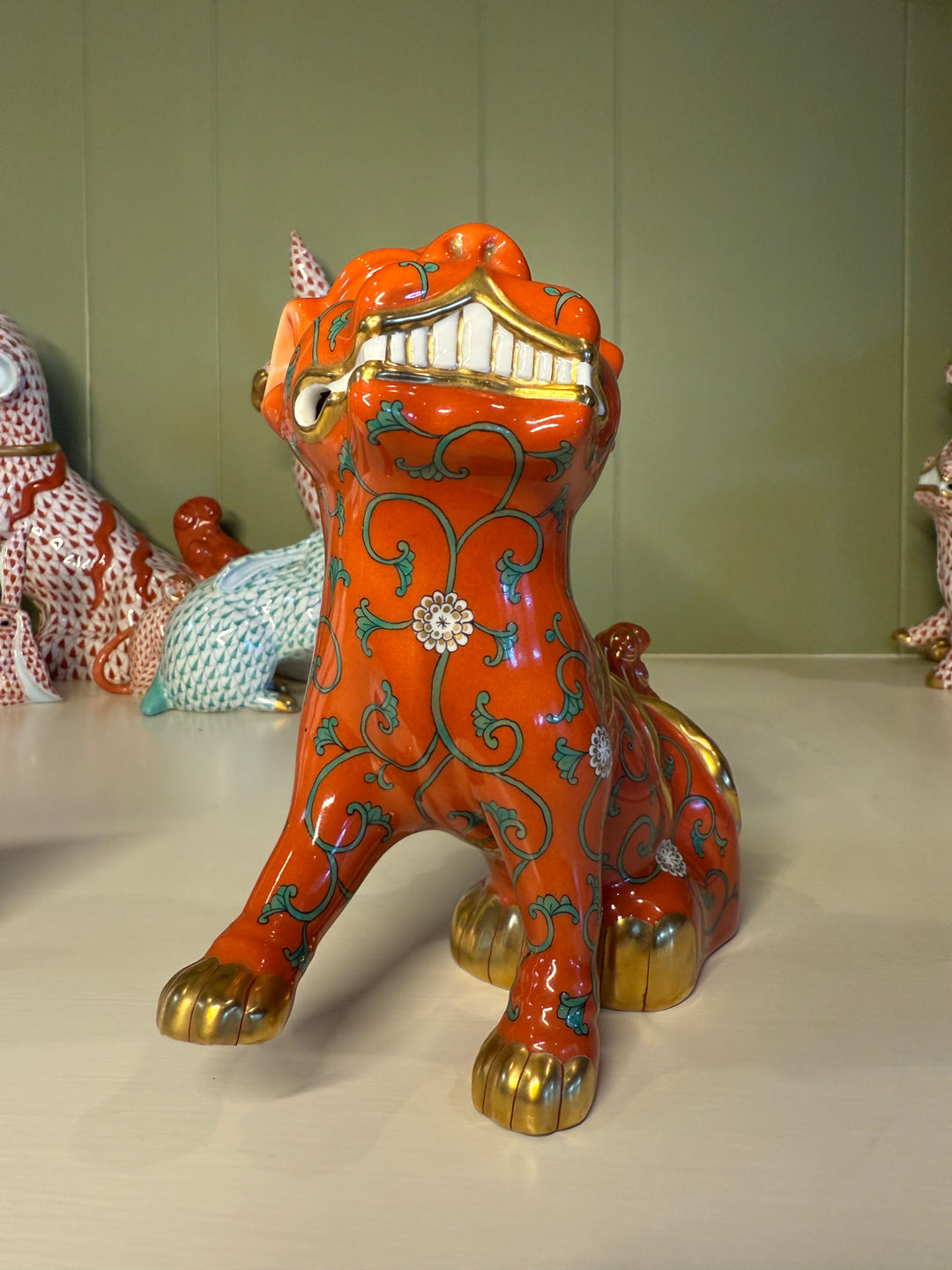 Red Medium Herend Foo Dog
