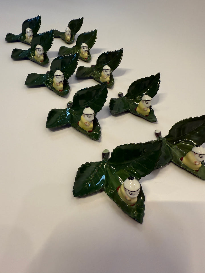 Herend Asian Man on Leaf Name Card Holders (10)