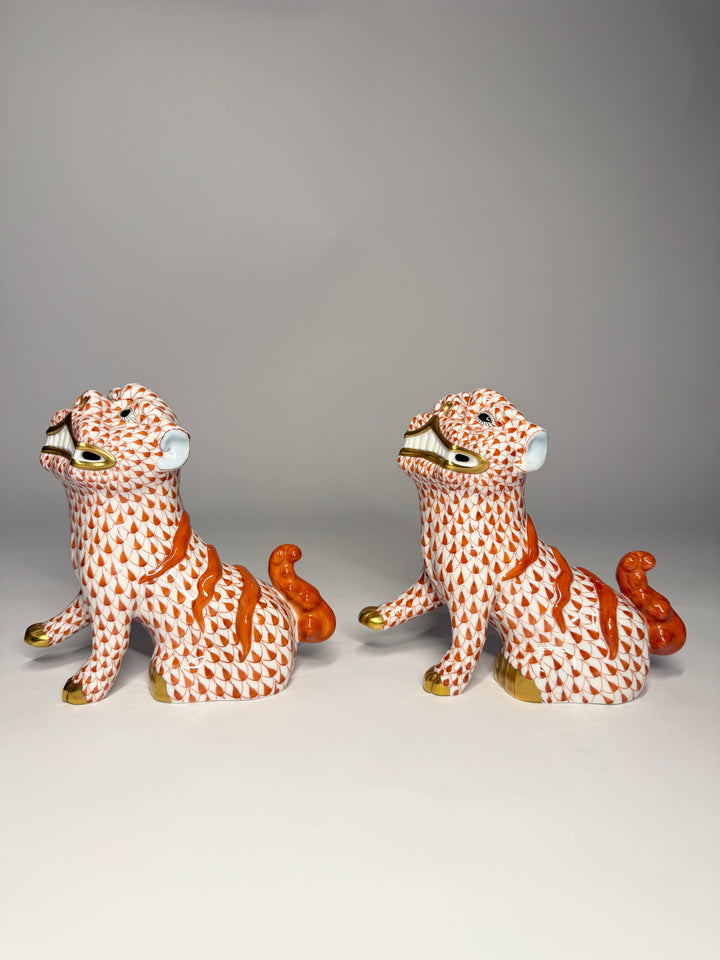 Medium Red Herend Foo Dogs (2)
